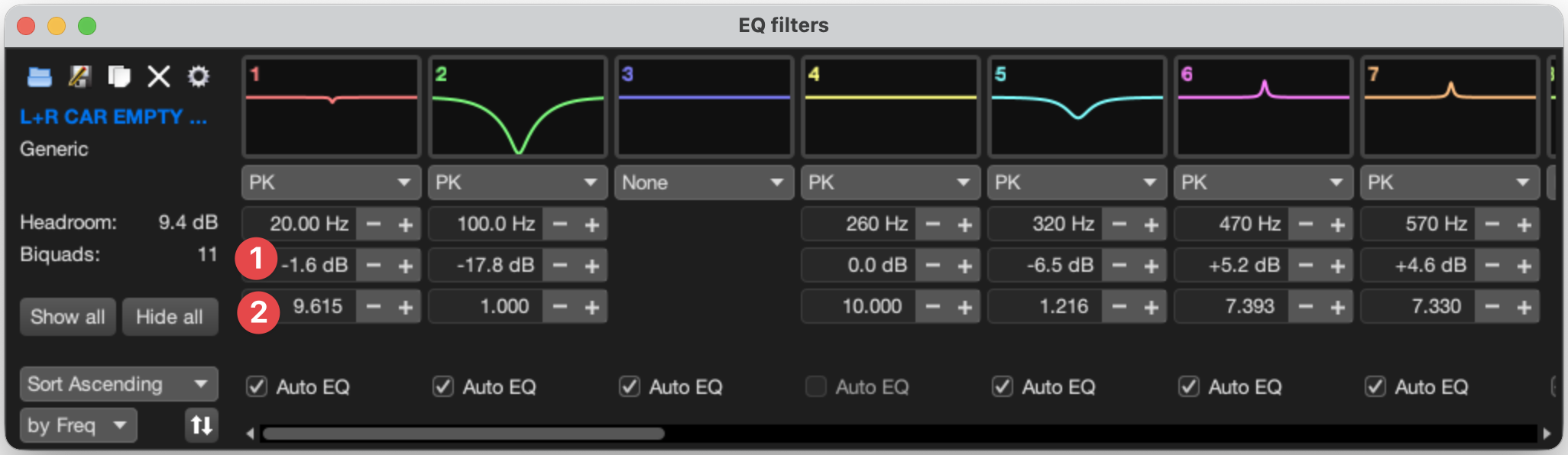 Настройки EQ Filters после измерений
