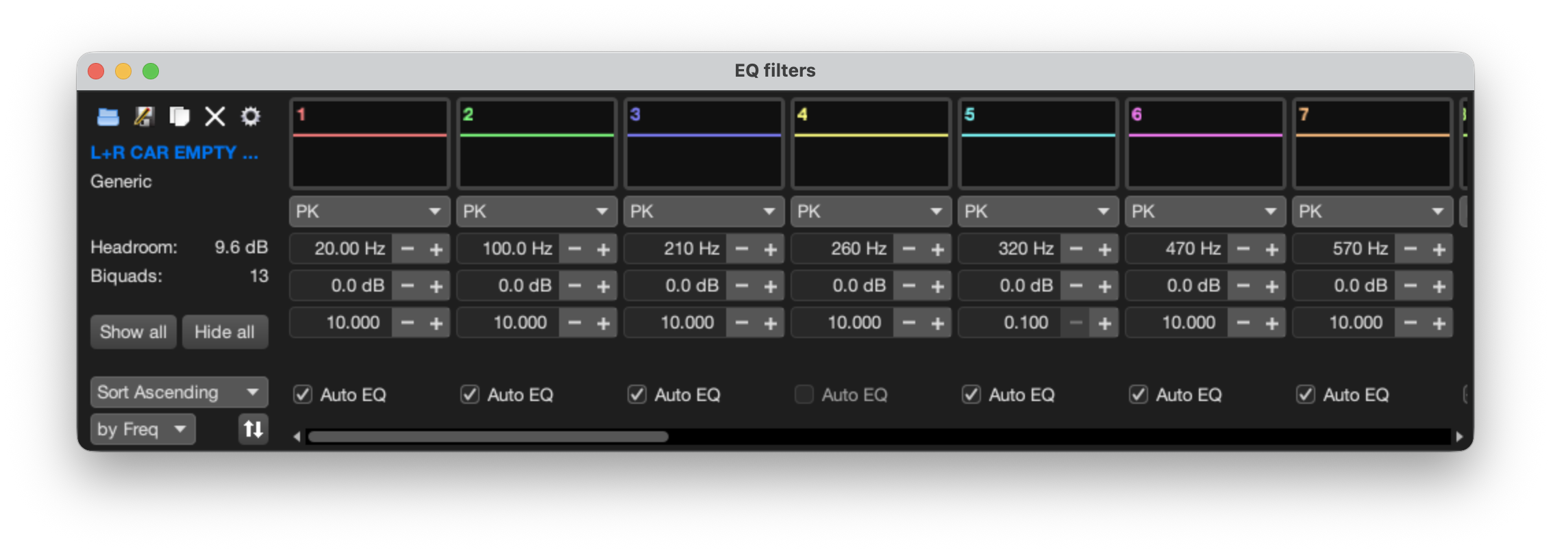 Настройки EQ Filters